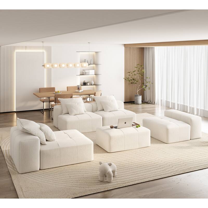 Modern Oversized Modular Chenille Sectional Sofa with Cushions and 6 Pillows for Living Room