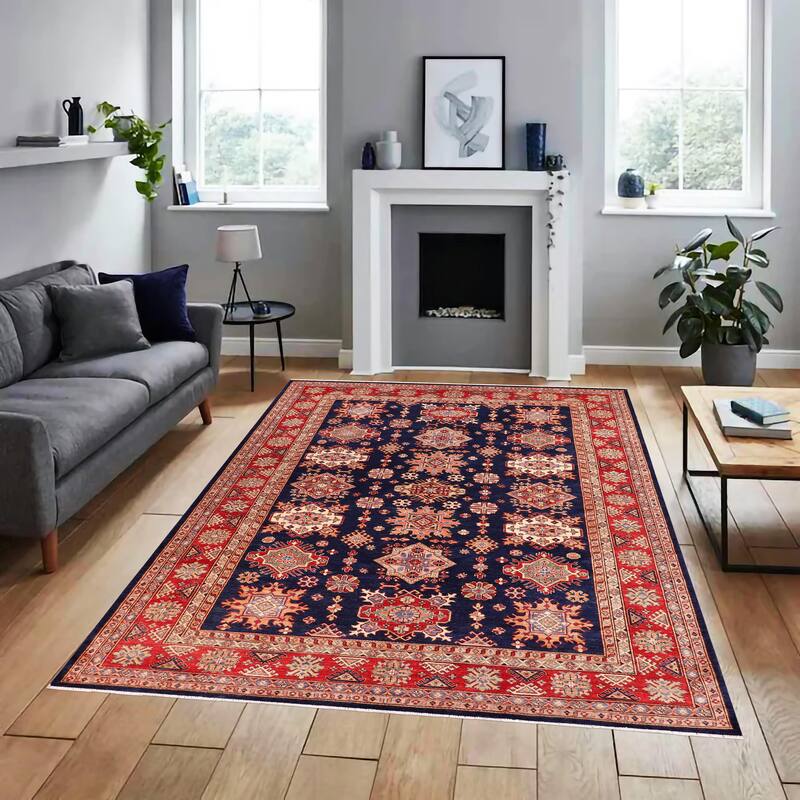 Caucasian Super Kazak Ashanti Blue/Red Hand Knotted Wool Rug - 8'2'' x 10'4''