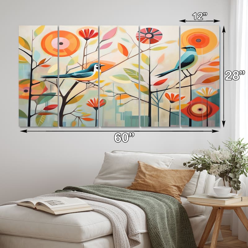 Designart "Beige Botanical Impressions III" Abstract Botanicals Multipanel Canvas Art Print set