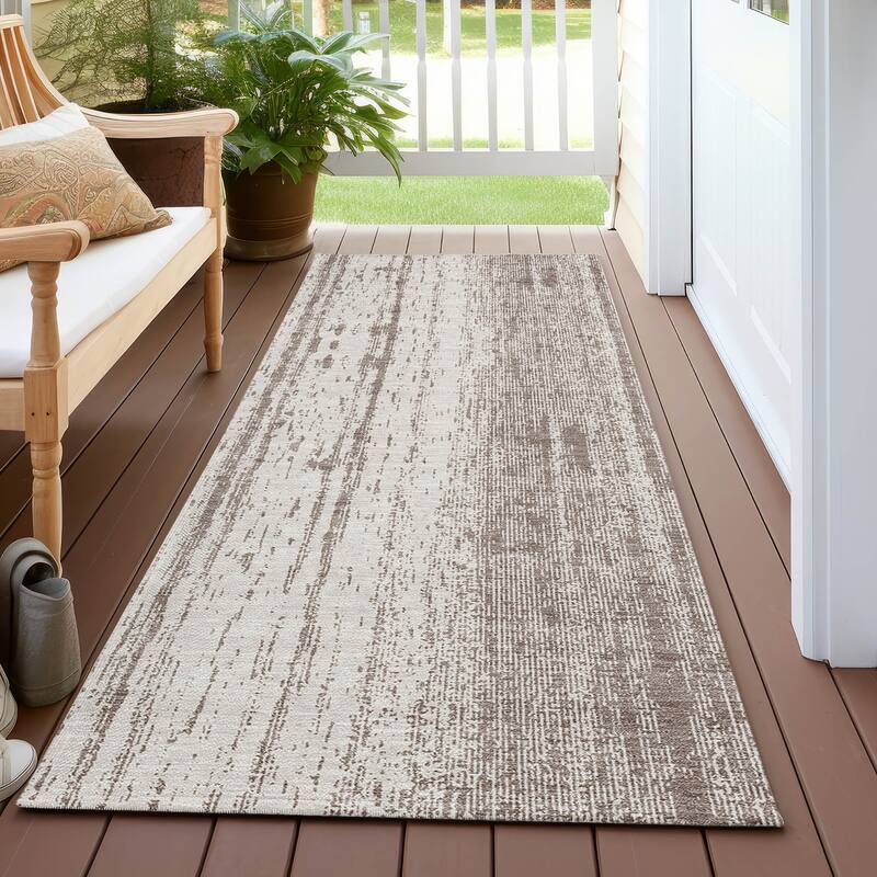 Machine Washable Indoor/ Outdoor Chantille Stripes Ombre Rug - Taupe - 2'3" x 7'6"