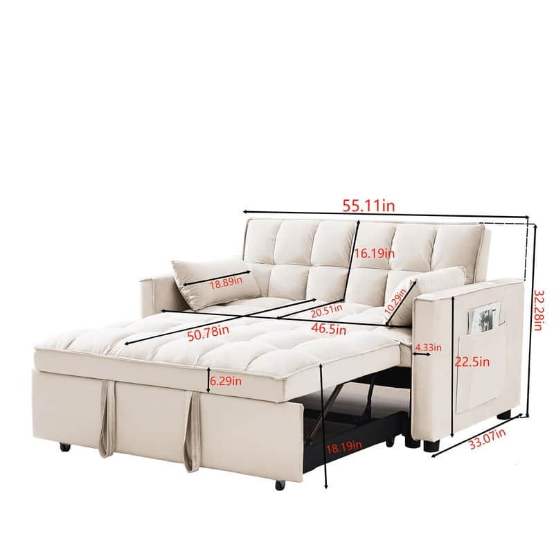 55-inch 3-in-1 Multifunctional Velvet Sofa Bed for Living Room