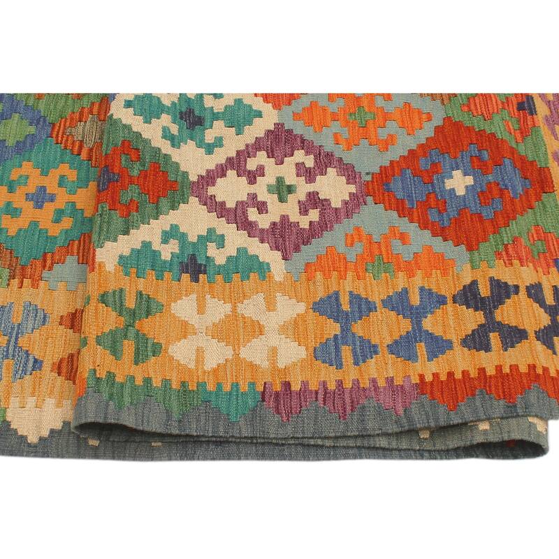 Southwestern Turkish Kilim Clemenci Rust Gold Hand-Woven Wool Rug - 5'8'' x 7'10''