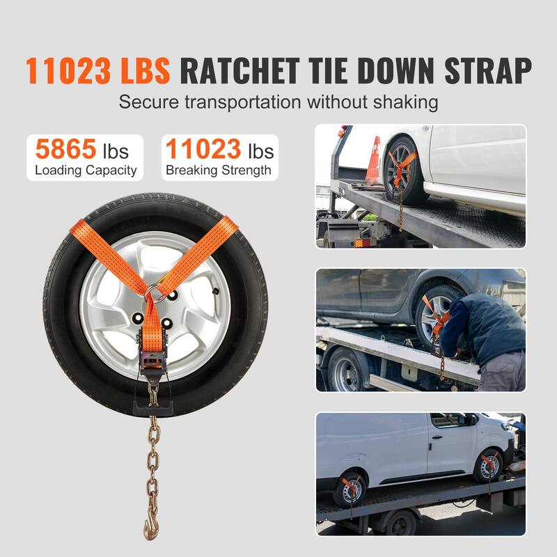 Ratchet Tie Down Straps Kit, Lasso Style 2" x 120" Tire Straps, 11023 LBS Breaking Strength, for Passenger Car, Truck, 4-Pack