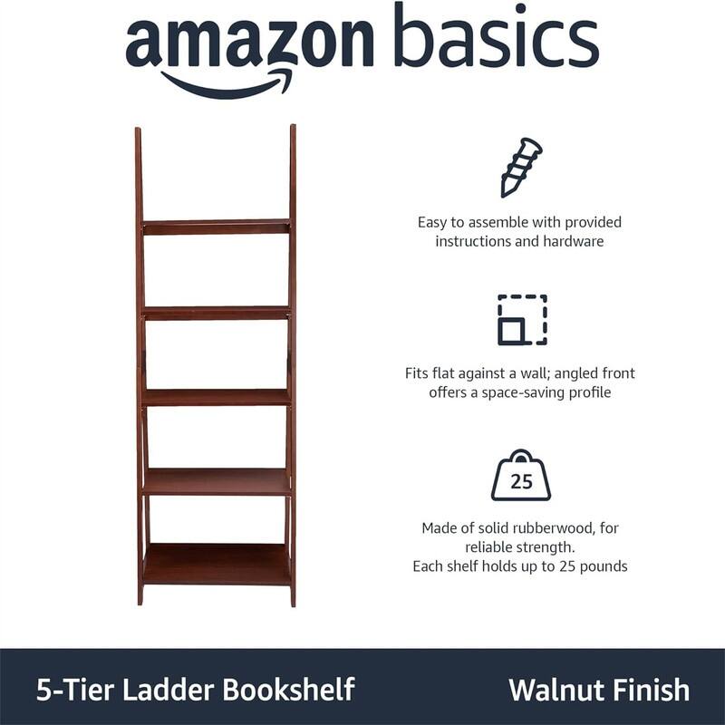 Modern 5 Tier Ladder Bookshelf Organizer - 14"D x 24.8"W x 70.1"H