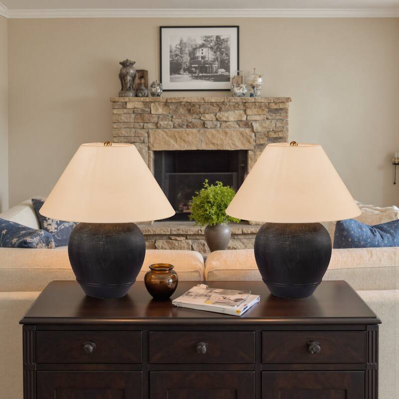 Modern Ceramic Table Lamp with Cone Linen Shade