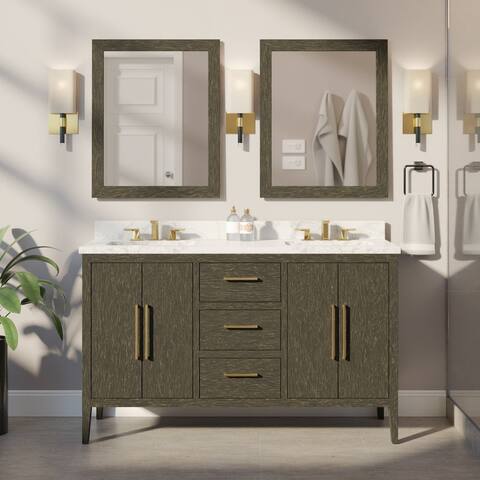 KitchenBathCollection Parisian 60" Double Bathroom Vanity with Carrara Marble Top