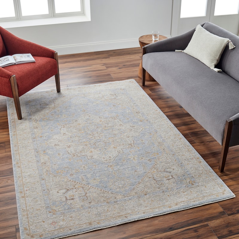 Livabliss Traditional Avant Garde Medallion Area Rug - 6'7" x 9'6" - Pale Blue