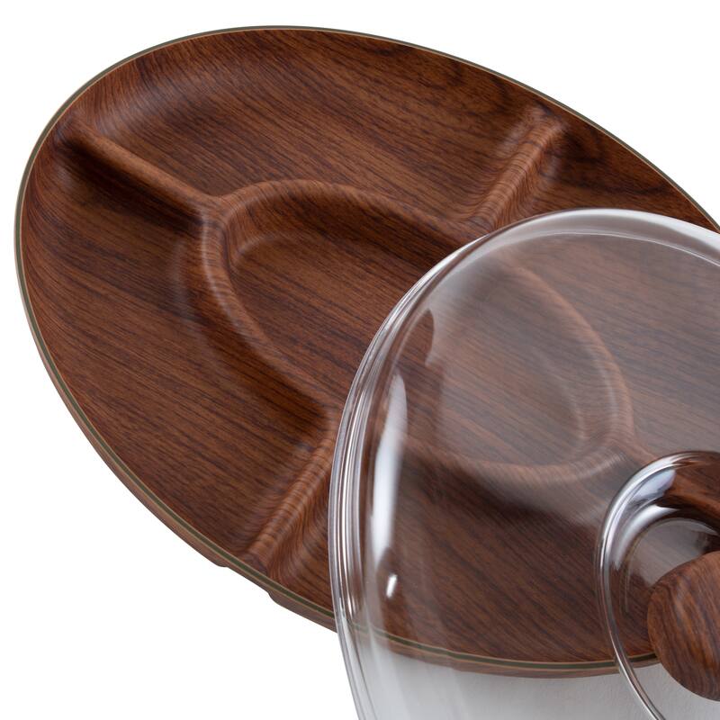Luxe Party Wood Look 5 Section Serving Tray and Cover - 8.8"x 11.8"x 2.5"