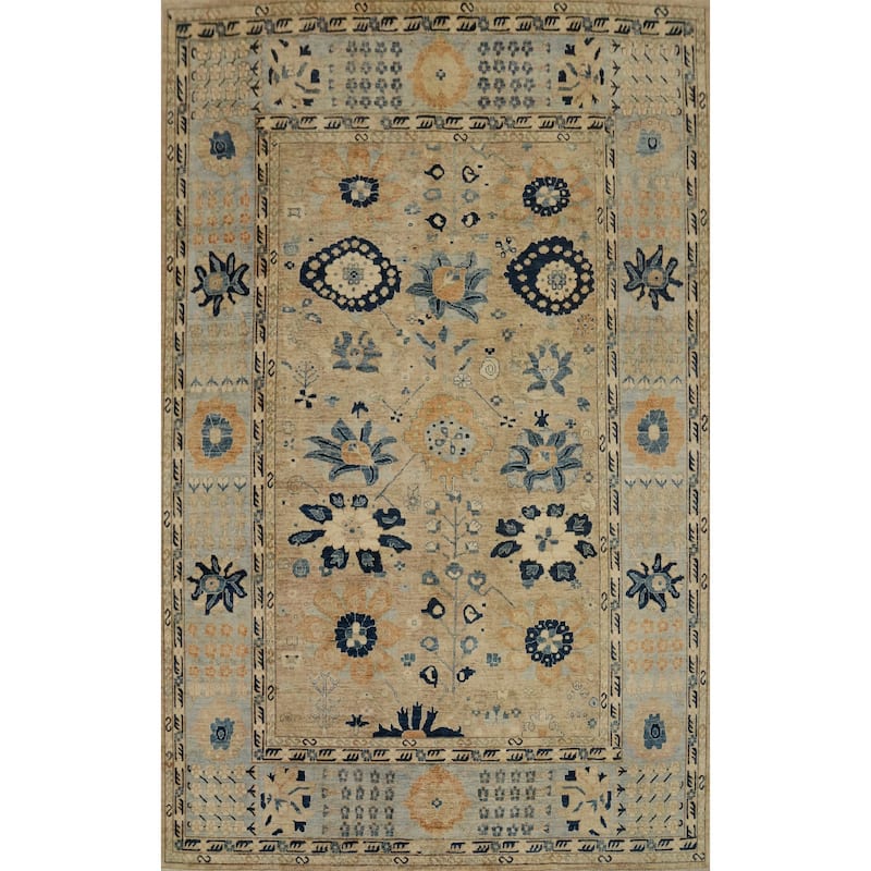 Hand Knotted Traditional Wool Beige Geometric Area Rug - 11' 8'' X 8' 9''