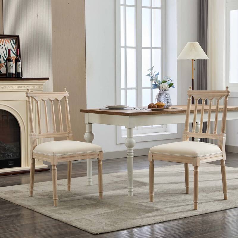 Linen Fabric Upholstered Wooden Dining Chairs,Set of 2