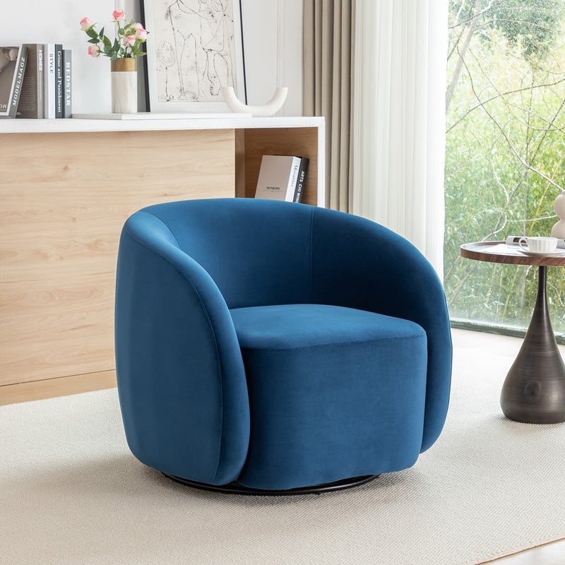 SEYNAR Modern Glam Velvet Upholstered 360 Degree Swivel Accent Armchair - Navy