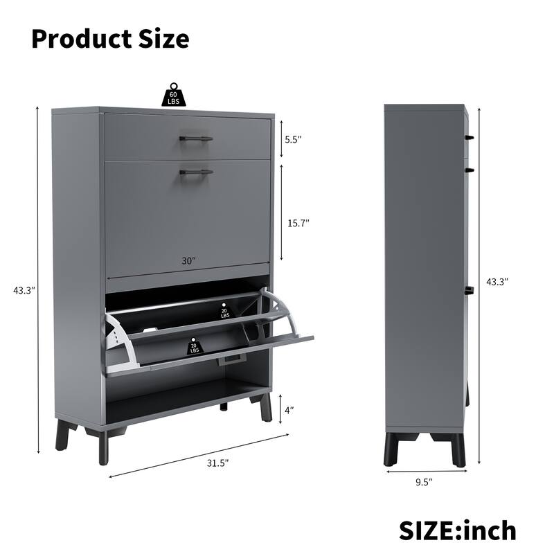 Space-Saving Shoe Organizer with Flip-Top Drawers & Hidden Shoe Rack for Hallway Storage