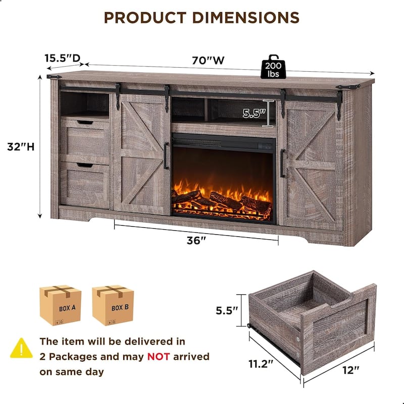 Farmhouse Fireplace TV Stand For 80 Inch TVs, Entertainment Center
