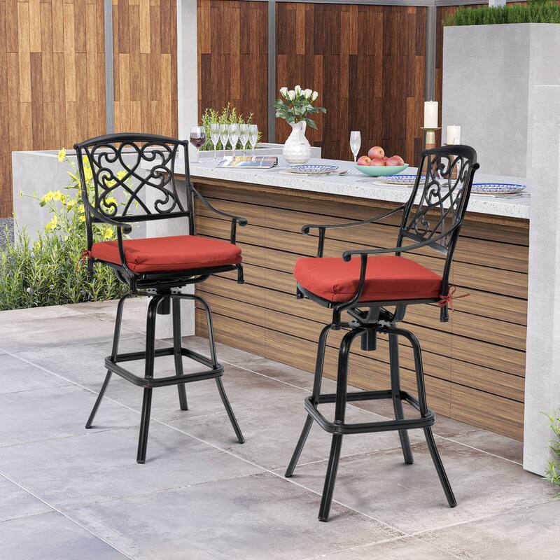 Pellebant Patio Aluminum Swivel Bar Stool with Sunbrella Cushion