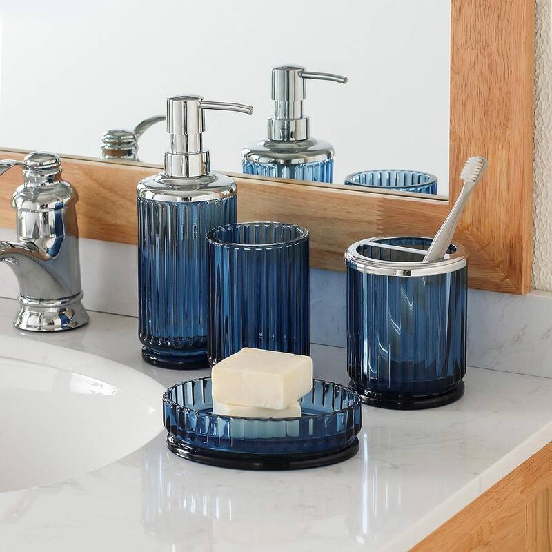 Blue Glass Bathroom Accessories Set