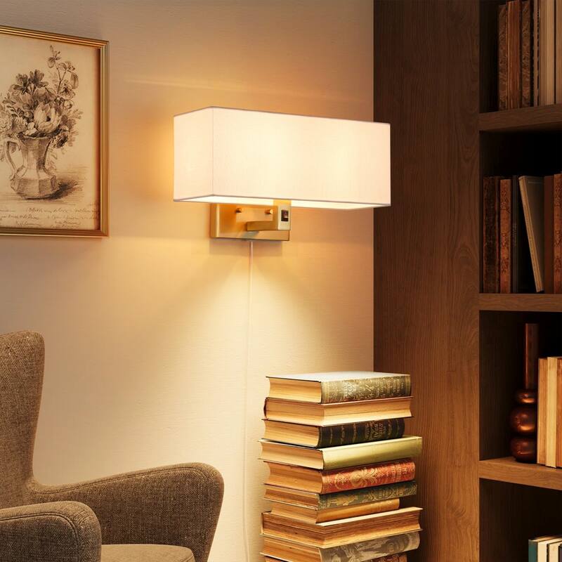 2-Light Modern Transitional Metal & Fabric Wall Sconce with Soft Fabric Shade for Bedroom & Living Room - 2 Light