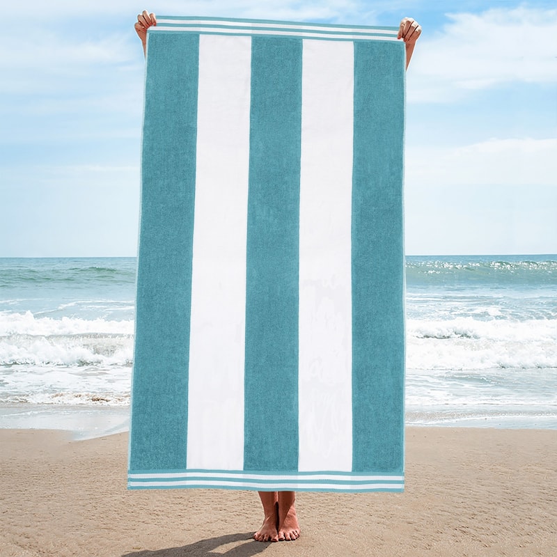 Cabana Stripe Oversized Cotton Beach Towel by Superior - Turquoise