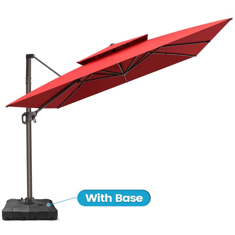 Outdoor 10FT Square Adjustable Offset Cantilever Patio Umbrella with Base