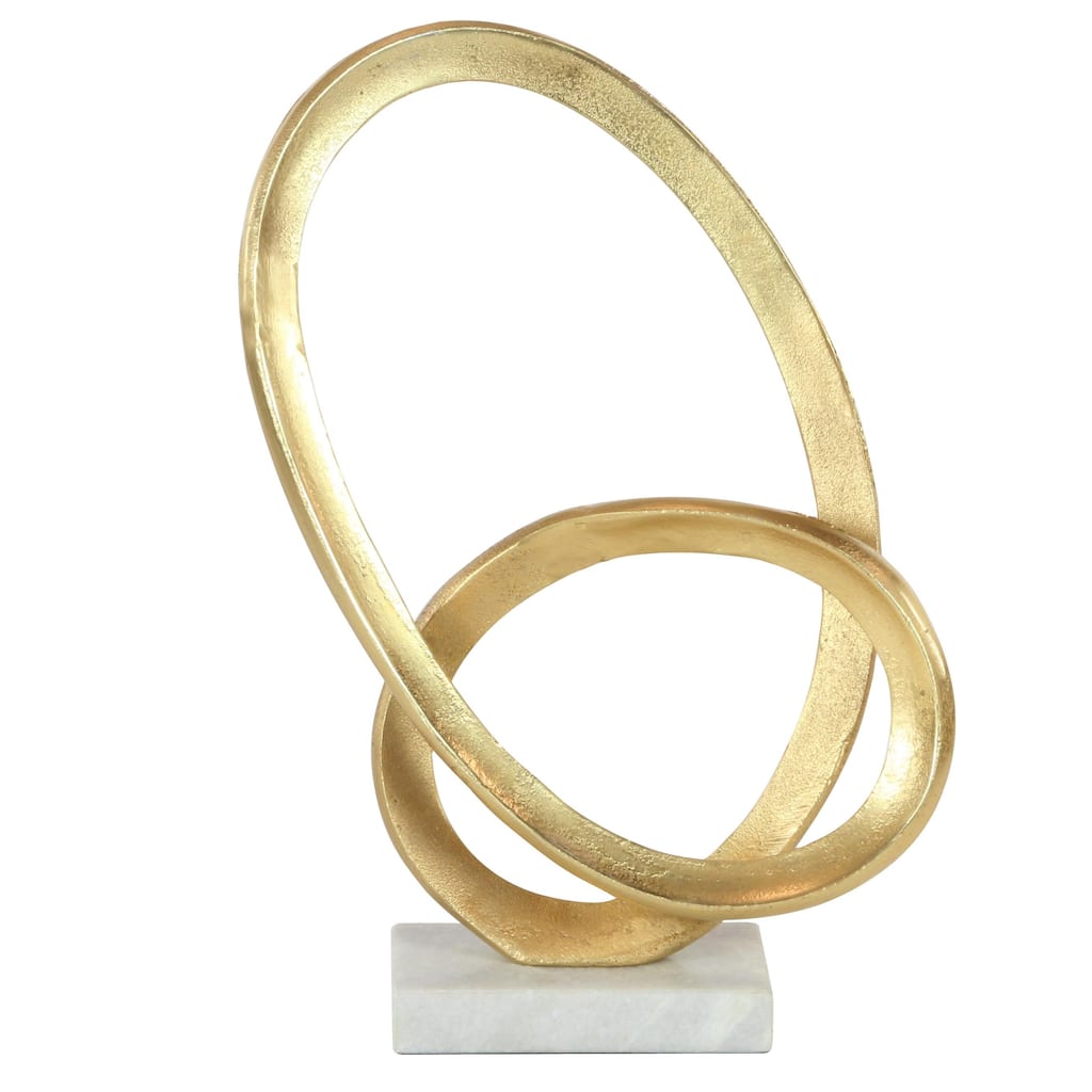 Aluminum Metal Geometric Loop Decorative Sculpture with Marble Base - Gold - CosmoLiving by Cosmopolitan