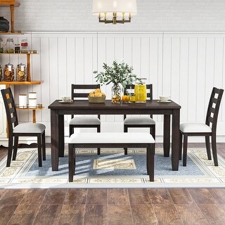 6-Piece Dining Room Table Set with 4 Upholstered Chairs and Bench - Bed ...