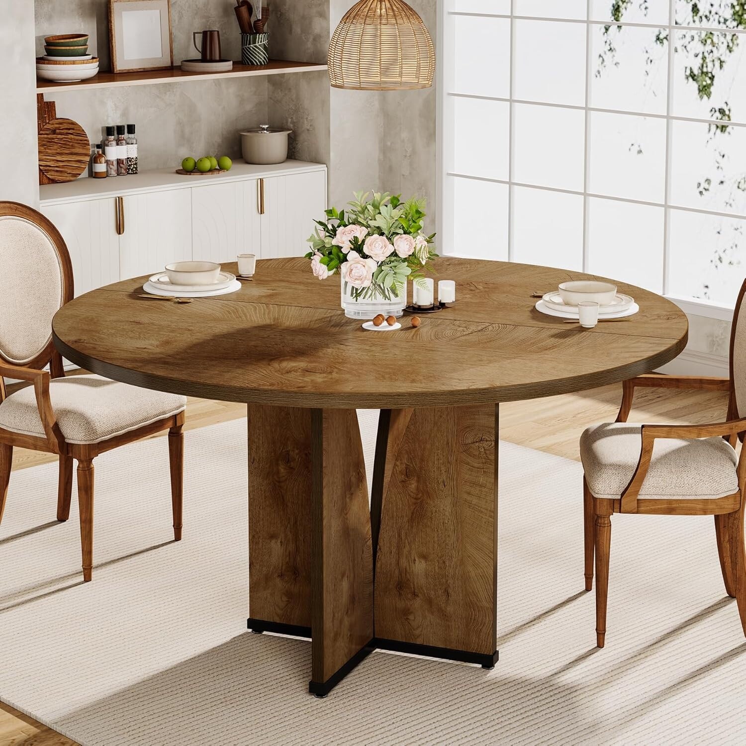 39.4-inch Wood Round Kitchen/Dining Table for 4 People Dining