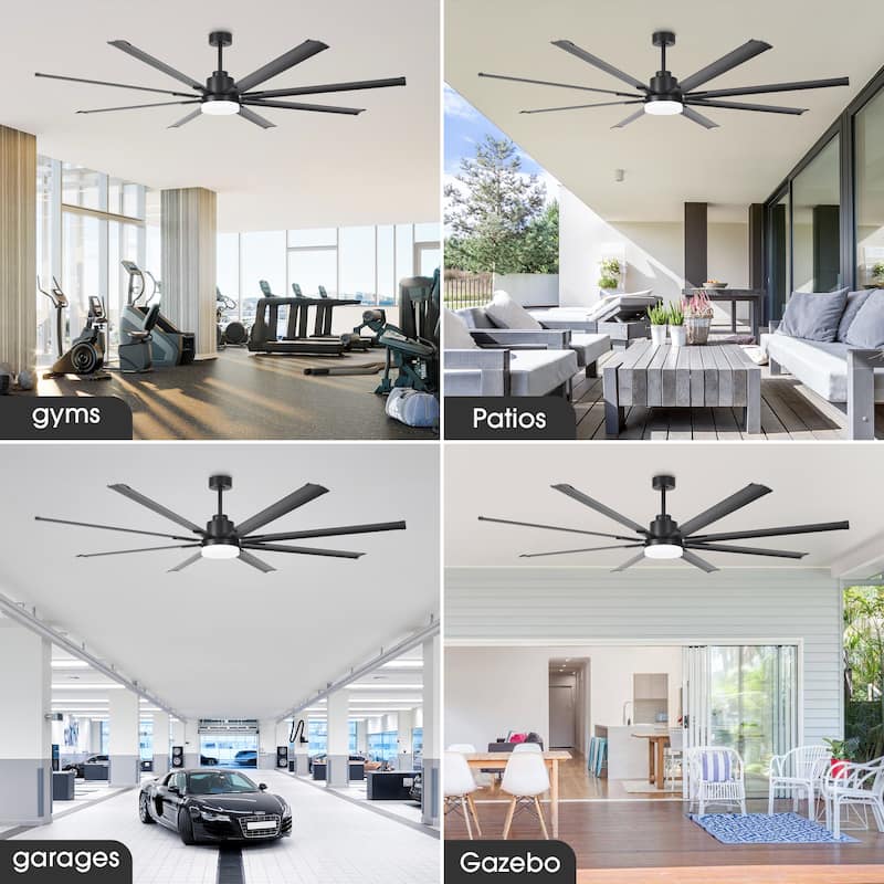 Vaczon 84" Industrial Black Aluminum Large Ceiling Fan with Light and Remote Control