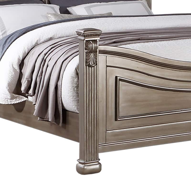 Wood Bed in Antique Silver