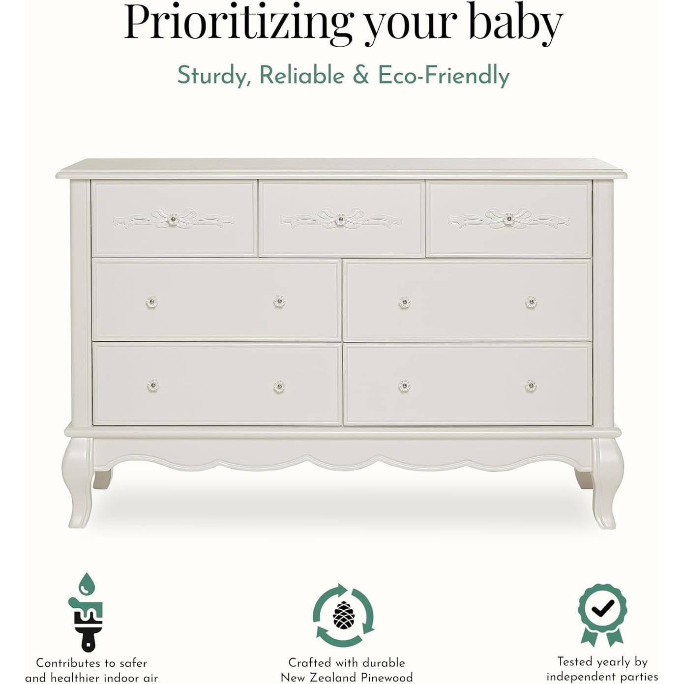 Evolur Aurora 7 Drawer Double Dresser - Ivory Lace
