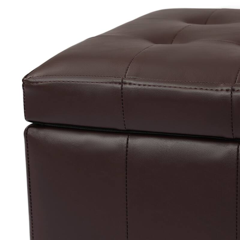 Adeco 24'' Faux Leather Storage Ottoman Bench with Tufted Top