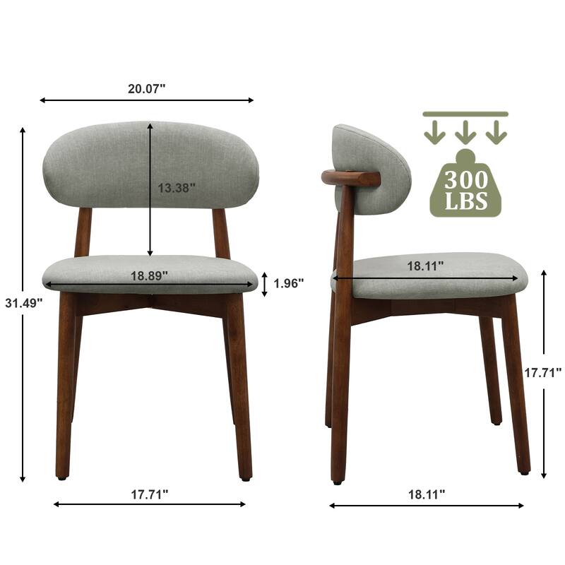 Flannelette Upholstered Dining Chair with Walnut Solid Wood Legs, Armless Chair Set of 2 for Kitchen, Restaurant, Living