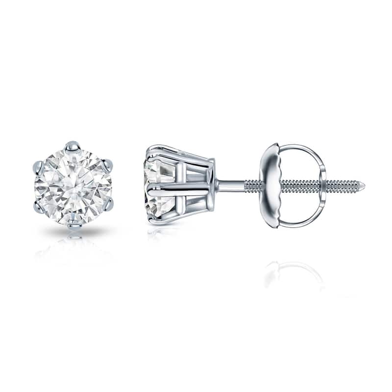 Auriya 14k Gold 1/2ctw Round Diamond Stud Earrings 6-Prong (I-J, I1-I2) - White