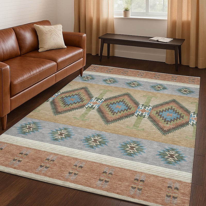 Machine Washable Indoor/ Outdoor Global Chennai Chantille Rug