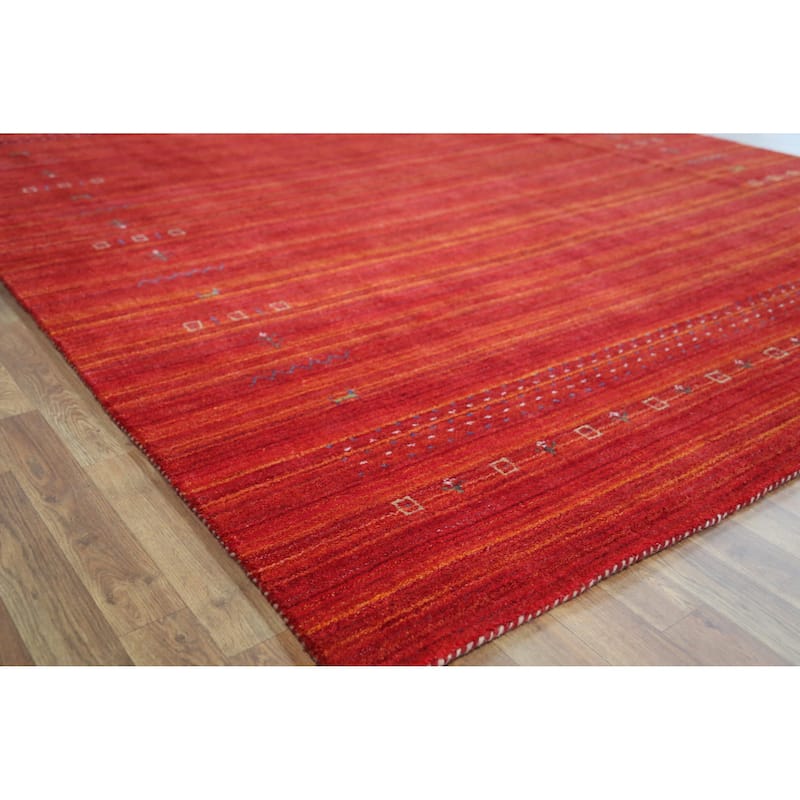 Tribal Gabbeh Indian Area Rug Hand-Knotted Modern Wool Carpet - 8'0" x 9'5" - 8'0" x 9'5" - Orange