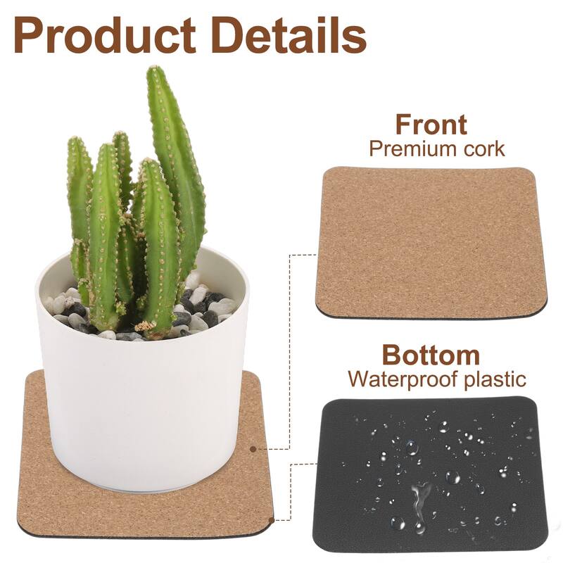 10pcs Cork Plant Coasters, 4 Inch Square Cork Plant Mats