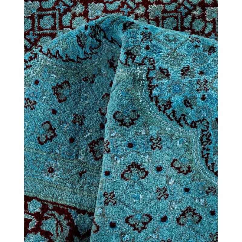 Overton Hand Knotted Wool Vintage Inspired Modern Contemporary Overdyed Blue Area Rug - 6' 2" x 9' 3"