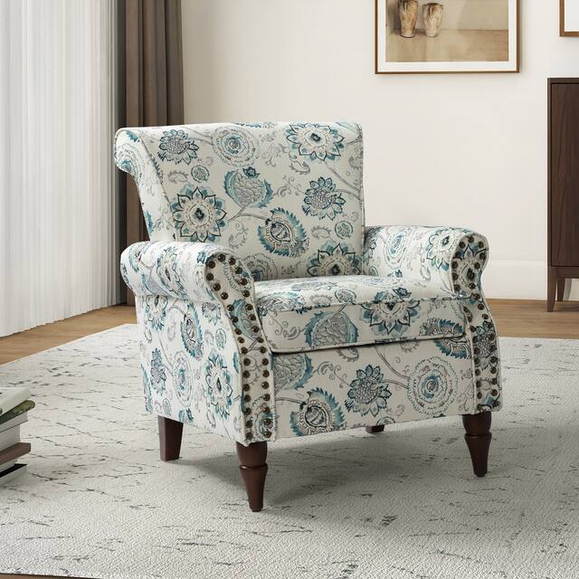 HULALA HOME Nailhead Trim Traditional Accent Armchair with Rolled Arms