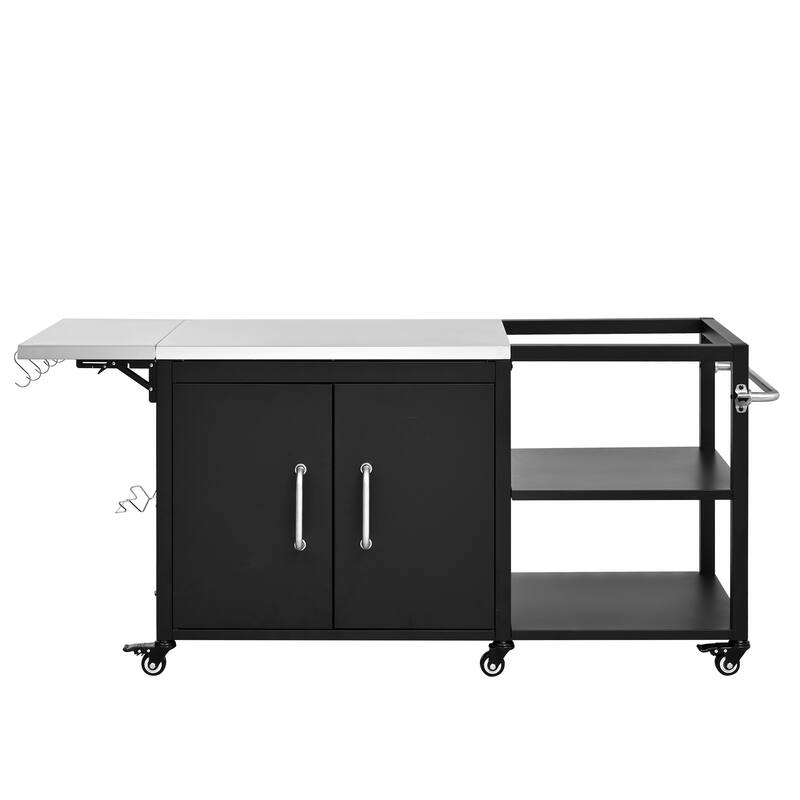 76 Inch Outdoor Grill Cart with Storage Drop Leaf Hooks and Bottle Opener