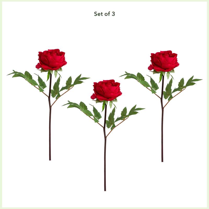Artificial Peony Floral Stem Sprays - 20" - Set of 3 - Red