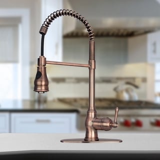 Copper Pre-Rinse Spring Kitchen Faucet Single Level Handle and Pull Down Sprayer