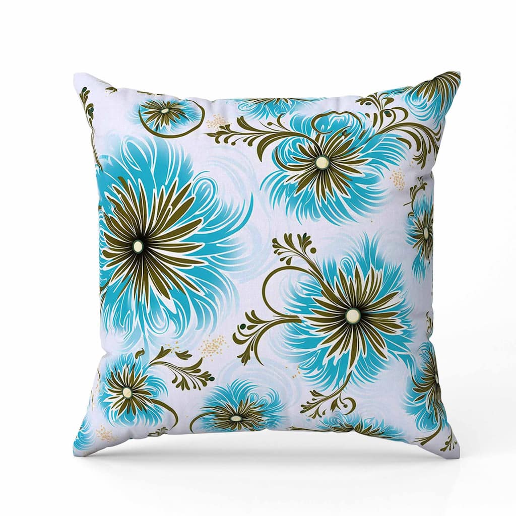 Breezy Flowers Faux Suede Reversible Throw Pillow Blue and Antique