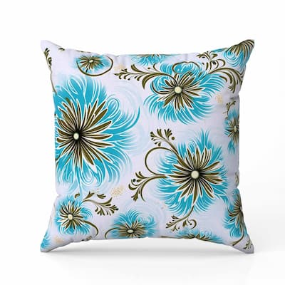 Breezy Flowers Indoor/Outdoor Reversible Throw Pillow Blue and Antique