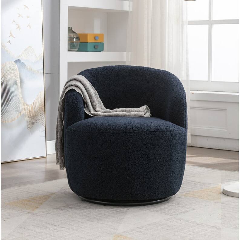 Swivel Barrel Chair,Teddy Fabric Upholstered Modern Round Accent Arm Chairs
