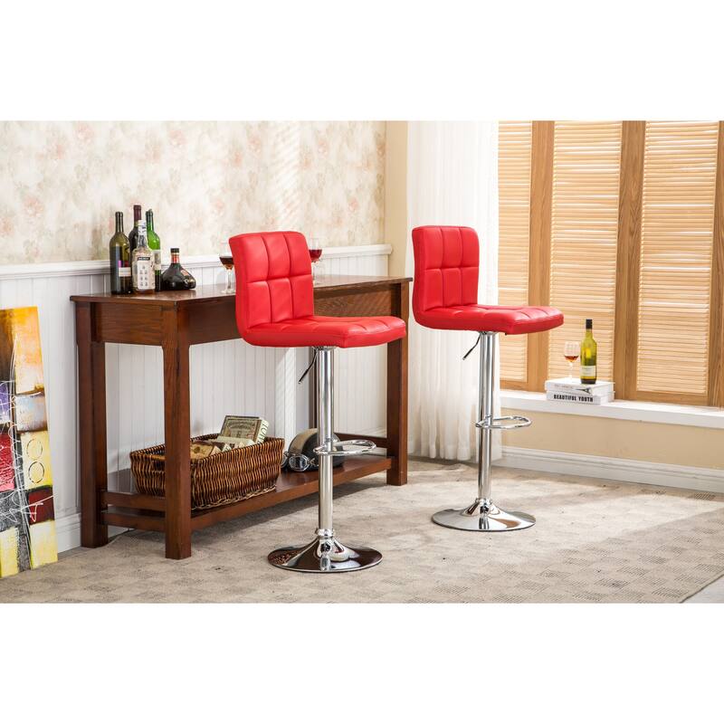 Adjustable Hydraulic Swivel Bar Stool Set of 2, Counter Height Faux Leather Bar Chair for Kitchen Island, Dining Room - Red