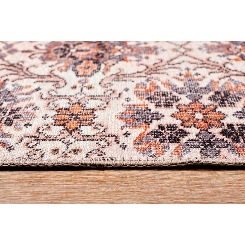 Terra by Obeetee Bergen Floral Tile Beige Rug
