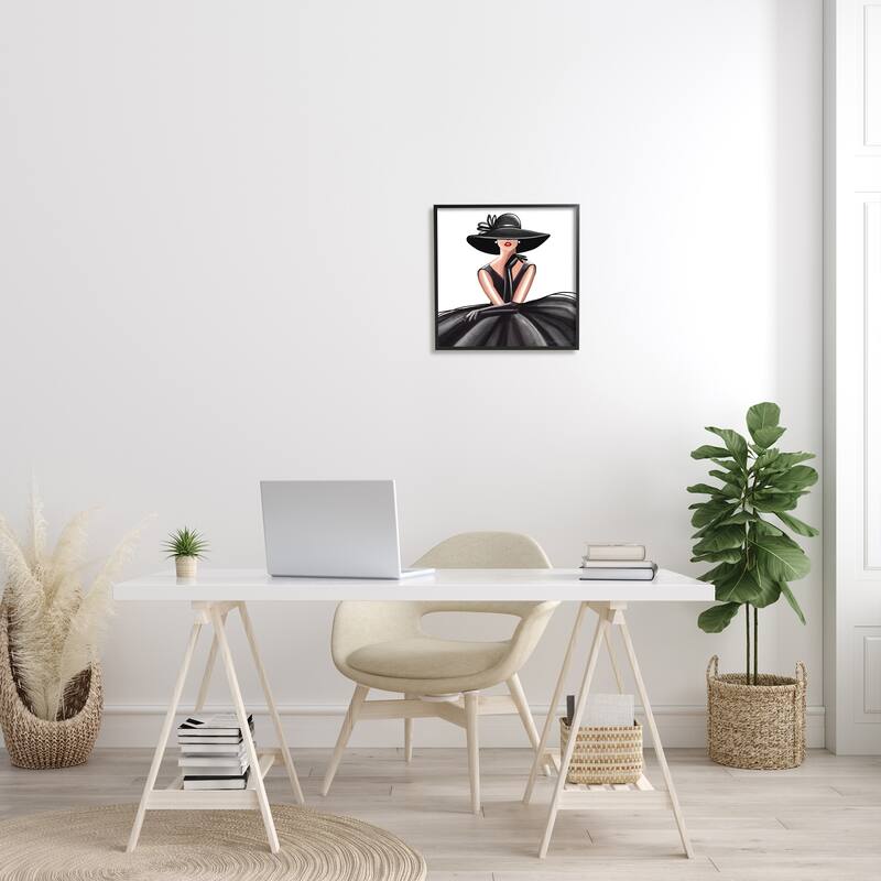 Stupell High End Fashion Glam Pose Luxurious Black Dress Framed Wall Art