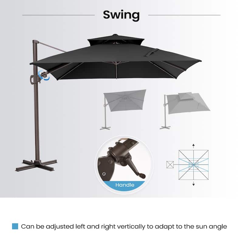 13 x 10 FT Outdoor Patio Cantilever LED Lighted Double Vented Umbrella with Base