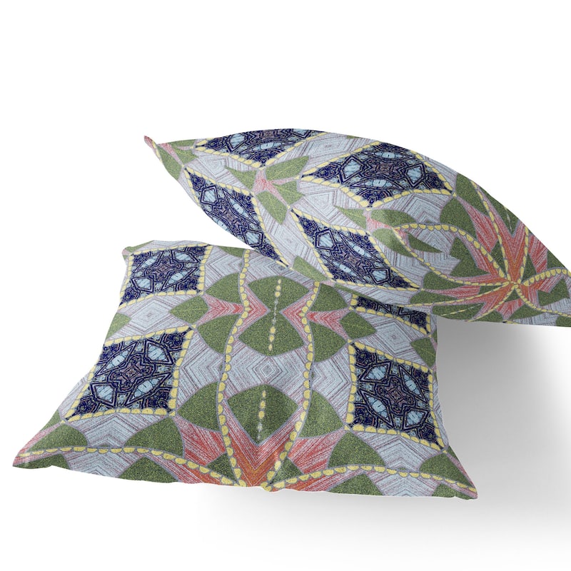 HomeRoots Set of Two 16" X 16" Green and Pink Blown Seam Eclectic Indoor Outdoor Throw Pillow - 16.00' X '16.00' X '5.00