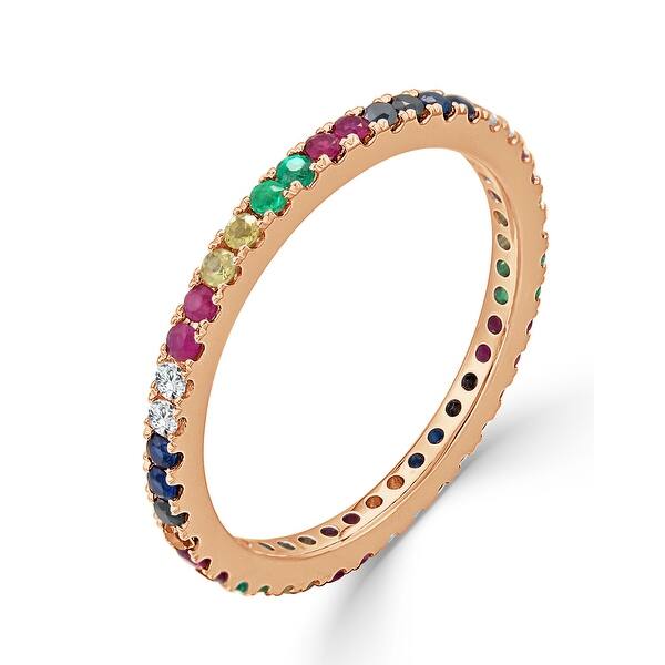 14K Yellow Gold 0.28 ct Natural Multi Color Sapphire Gemstone Rainbow Ring Band 14K Yellow Gold 0.28 ct Natural Multi Color Sapphire Gemstone Rainbow Ring Band
