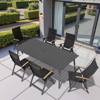 VredHom Outdoor Patio Dining Set Folding Chairs and Dining Table - Set of 7