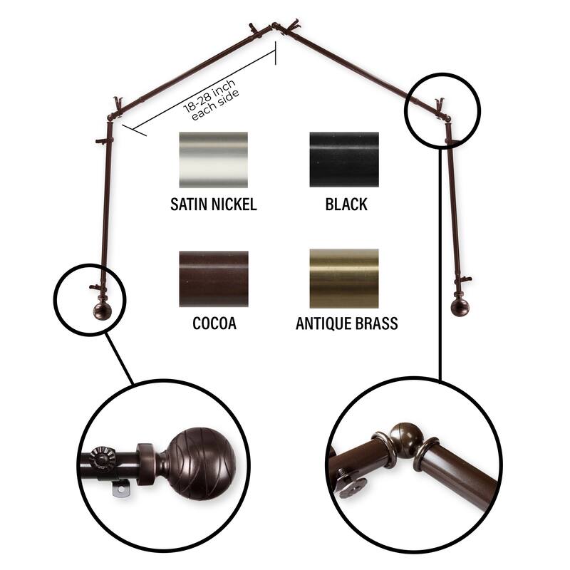 InStyleDesign Desmond 4-Sided Bay Window Curtain Rod - Cocoa - 18-28 inches per side